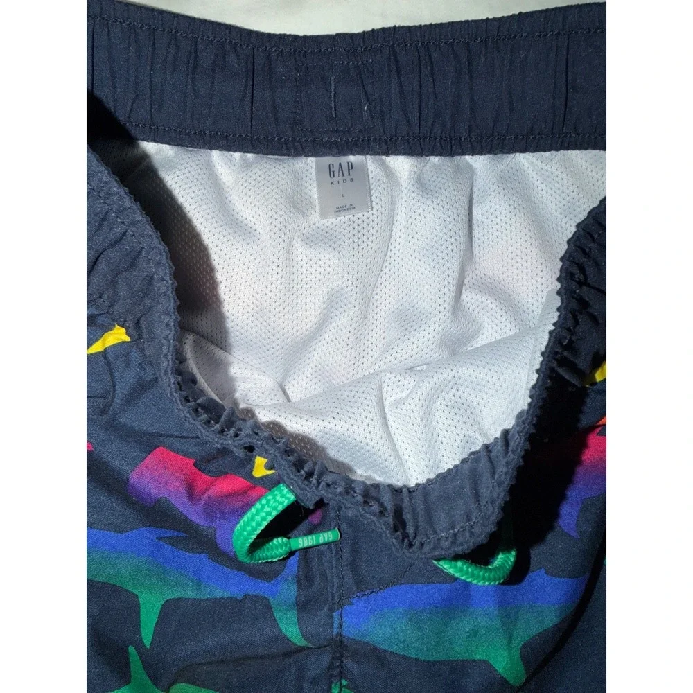 Gap Kids Boys Navy Rainbow Shark Print Swim‎ Trunks Board Shorts Size L 10-12